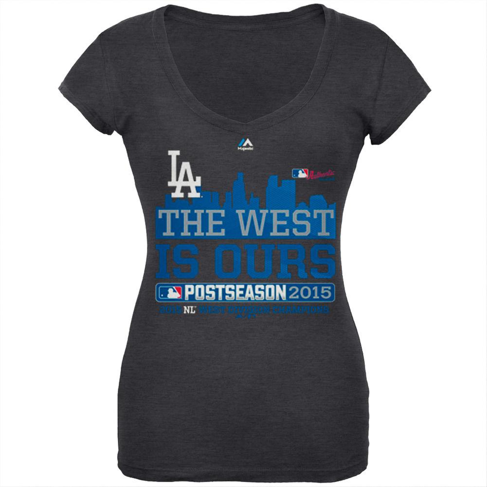 Los Angeles Dodgers - NL West 2015 Champs The West is Ours Soft Juniors T-Shirt Juniors T-Shirts Los Angeles Dodgers SM Grey