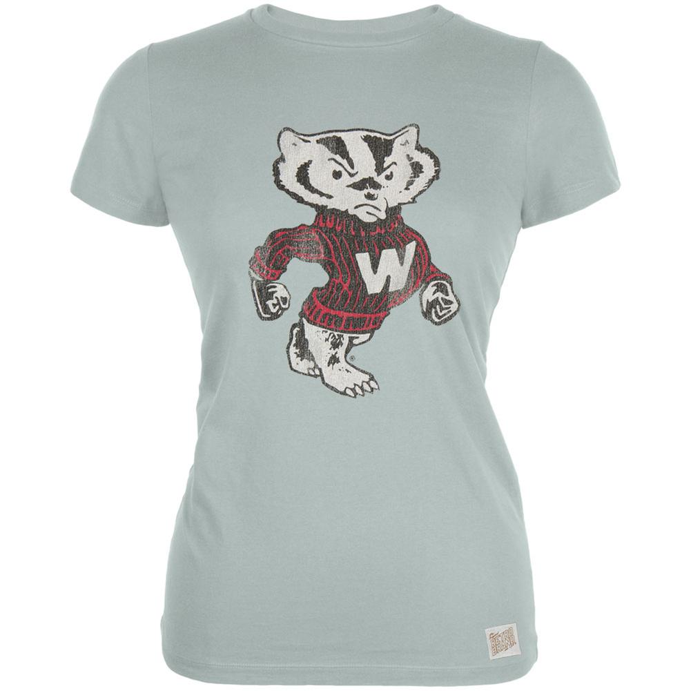 Wisconsin Badgers - Distressed Mascot Vintage Juniors T-Shirt Juniors T-Shirts Wisconsin Badgers LG Grey 