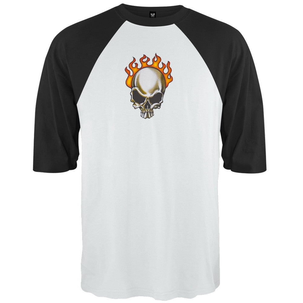 Flaming Skull - 3/4 Sleeve Men's Raglans Skull Fashions XL White 