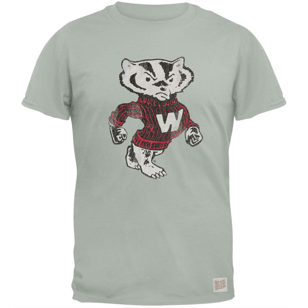 Wisconsin Badgers - Distressed Mascot Vintage Adult Soft T-Shirt Men's T-Shirts Wisconsin Badgers 2XL Grey 