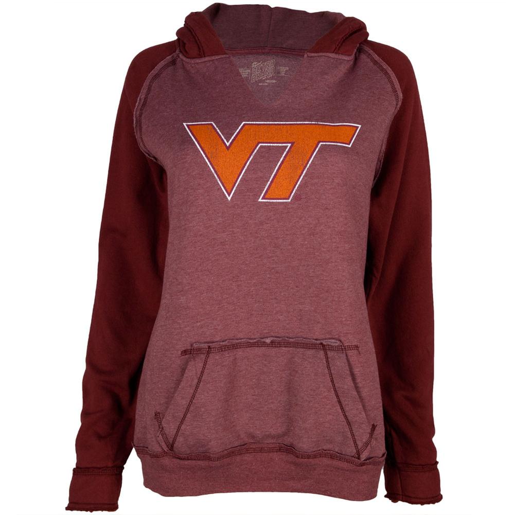 Virginia Tech Hokies - Distressed VT Logo Juniors Relaxed Slit-Neck Hoodie Juniors Hoodies Virginia Tech Hokies LG Red 