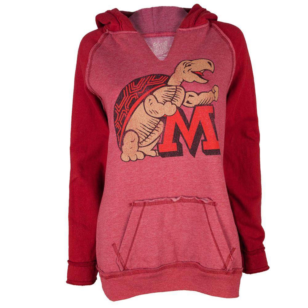 Maryland Terrapins - Large Distressed Mascot Juniors Relaxed Slit-Neck Hoodie Juniors Hoodies Maryland Terrapins LG Red 