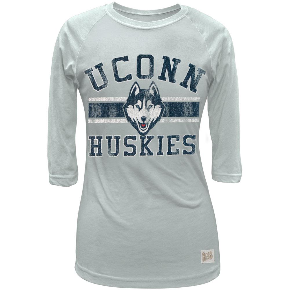 UConn Huskies - Husky Band Logo Juniors 3/4 Sleeve Raglan T-Shirt Juniors Raglans UConn Huskies LG Grey 