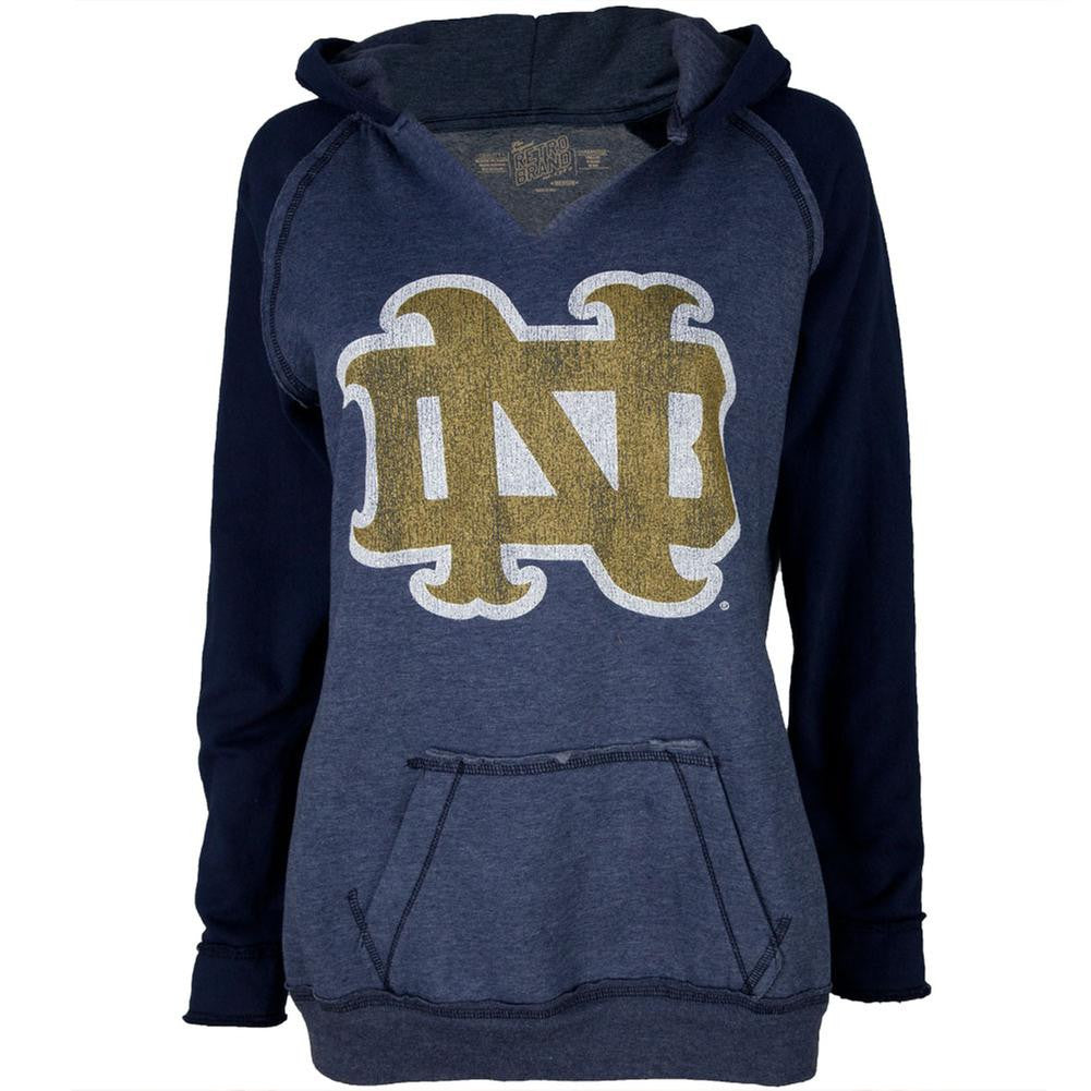 Notre Dame Fighting Irish- Distressed ND Juniors Relaxed Slit-Neck Hoodie Juniors Hoodies Notre Dame Fighting Irish   