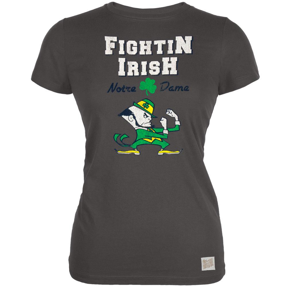 Notre Dame Fighting Irish - Shamrock Mascot Vintage Juniors T-Shirt Juniors T-Shirts Notre Dame Fighting Irish SM Grey 