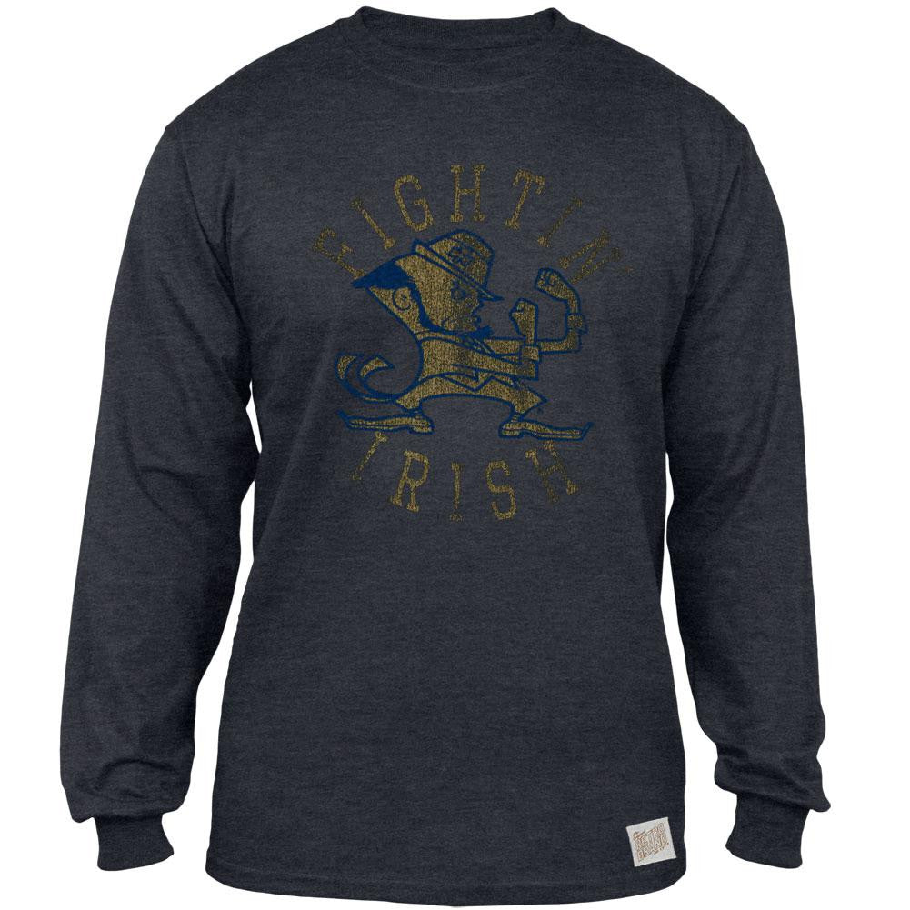Notre Dame Fighting Irish - Distressed Mascot Tri-Blend Adult Long Sleeve T-Shirt Men's T-Shirts Notre Dame Fighting Irish   