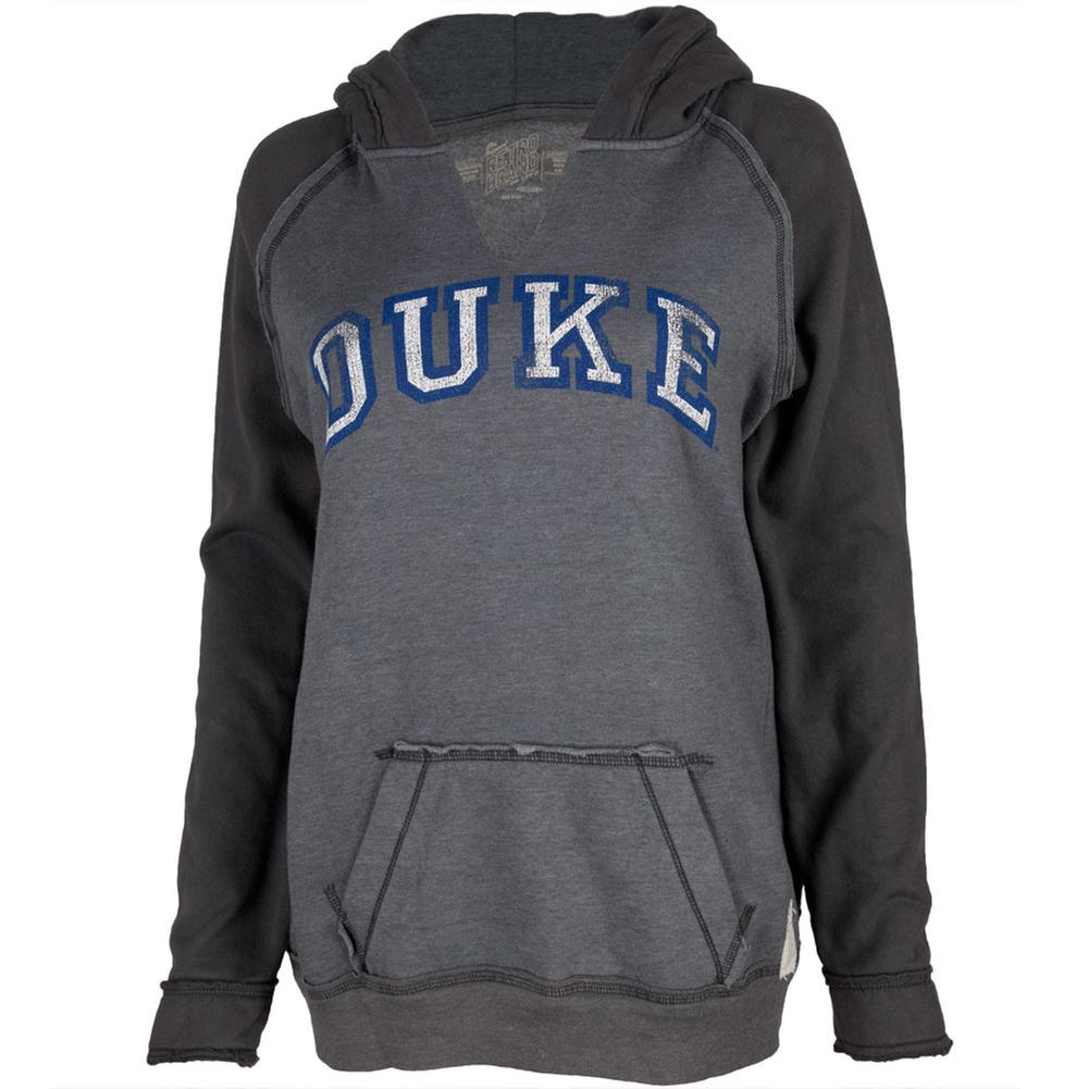 Duke Blue Devils - Destressed Letters Juniors Relaxed Slit-Neck Hoodie Juniors Hoodies Duke Blue Devils LG Grey 