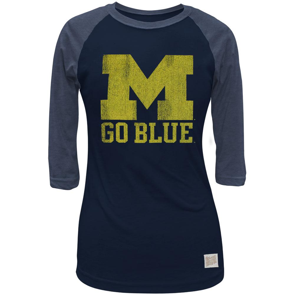 Michigan Wolverines - Go Blue Juniors 3/4 Sleeve Raglan Juniors Raglans Michigan Wolverines LG Blue 