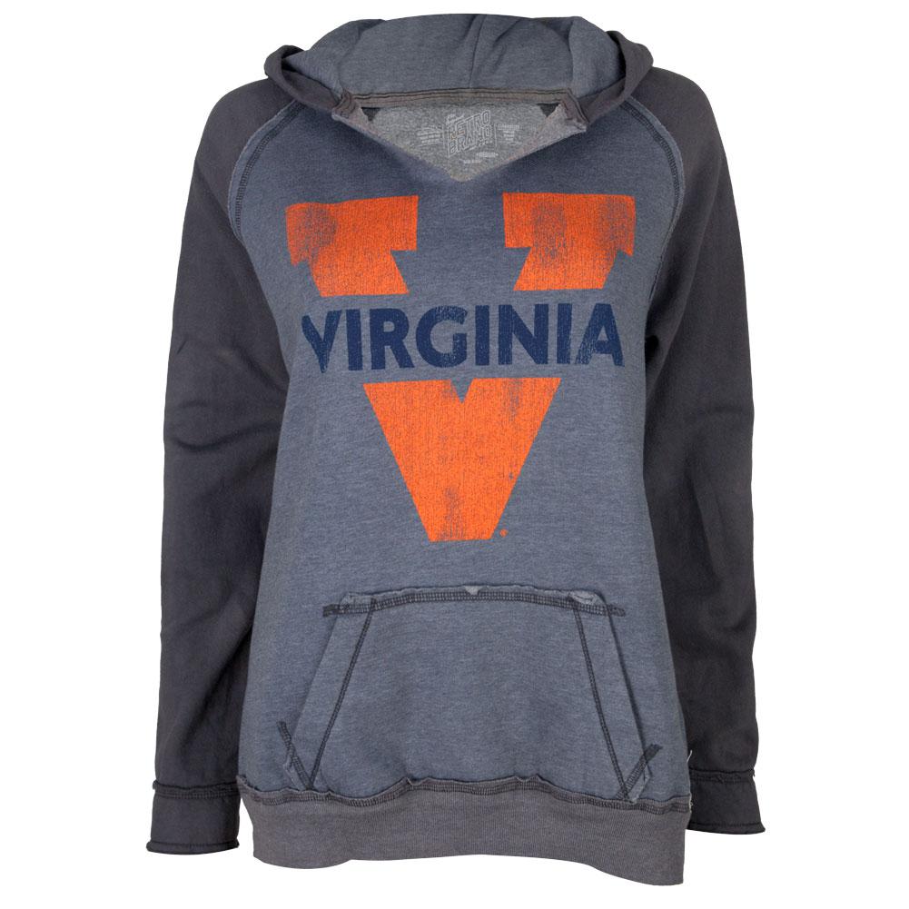 Virginia Cavaliers - Name in V Logo Juniors Relaxed Slit-Neck Hoodie Juniors Hoodies Virginia Cavaliers LG Grey 