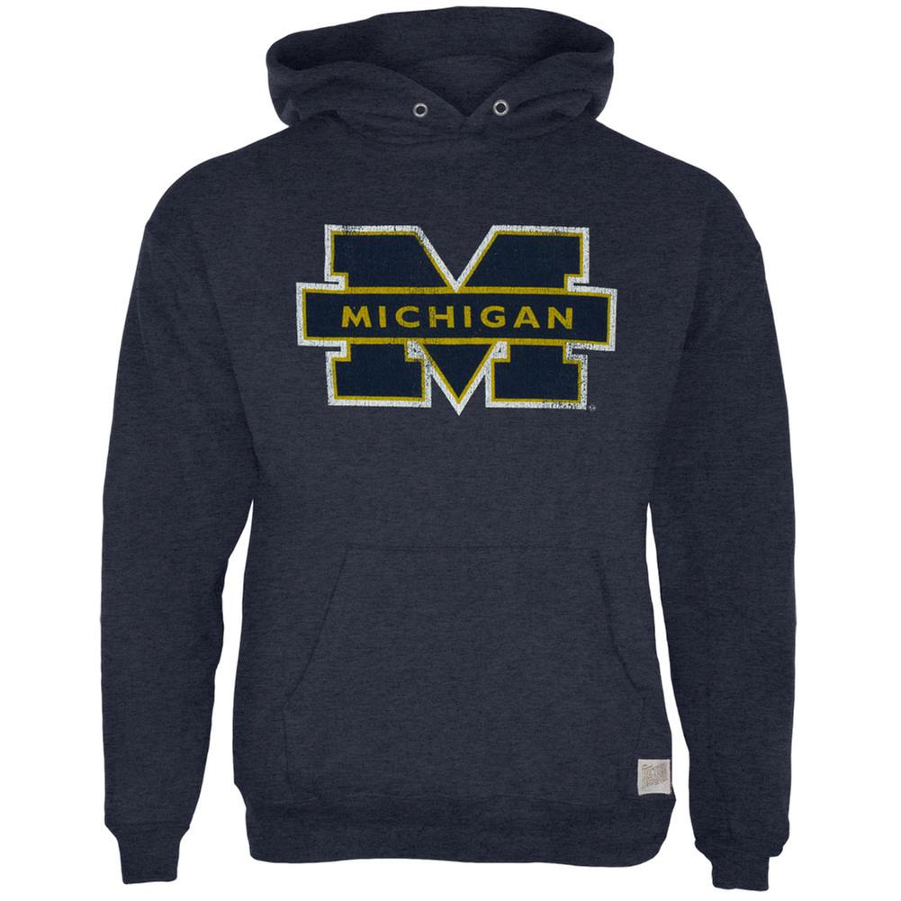 Michigan Wolverines - Blocked Logo Tri-Blend Adult Pullover Hoodie Men's Hoodies Michigan Wolverines 2XL Blue 