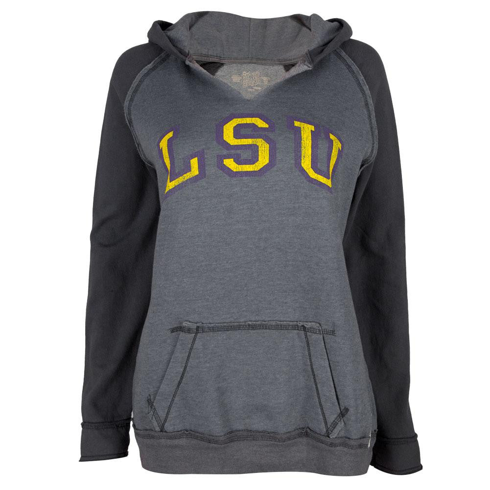 LSU Tigers - Arched Letters Juniors Relaxed Slit-Neck Hoodie Juniors Hoodies LSU Tigers   