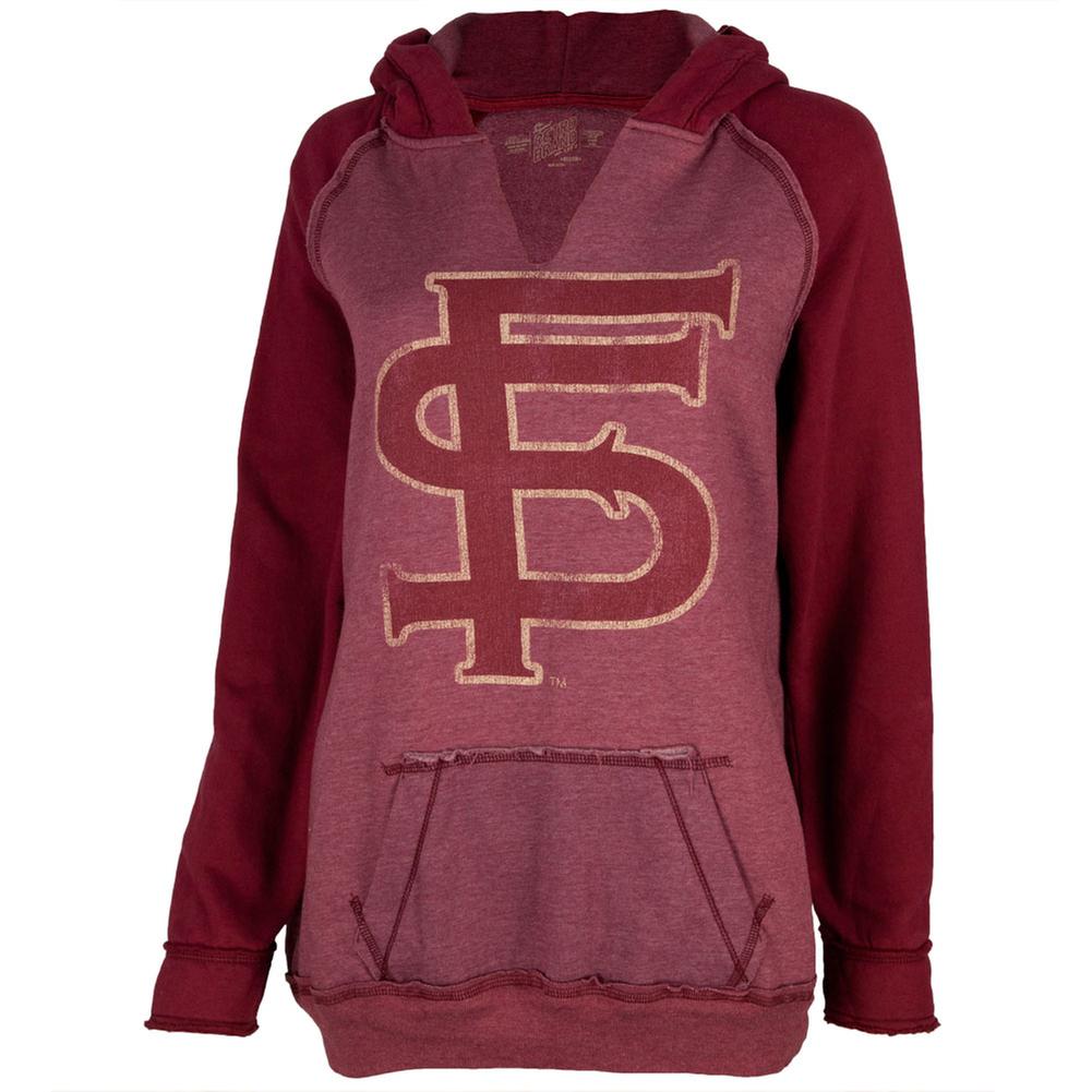 Florida State Seminoles - Distressed Giant FS Logo Juniors Slit-Neck Hoodie Juniors Hoodies Florida State Seminoles LG Red 