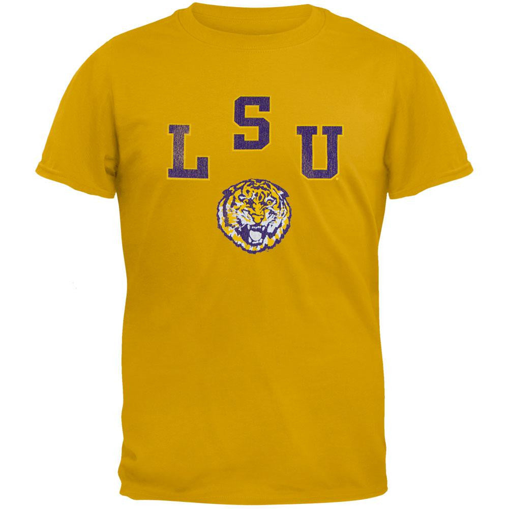 LSU Tigers - Distressed Letters and Tiger Vintage Adult Soft T-Shirt Men's T-Shirts LSU Tigers   