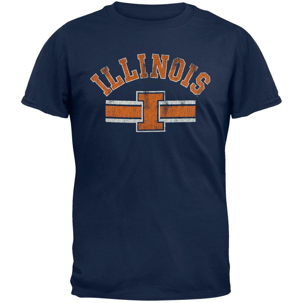 Illinois Fighting Illini - Distressed Band Logo Vintage Adult Soft T-Shirt Men's T-Shirts Illinois Fighting Illini 2XL Blue 