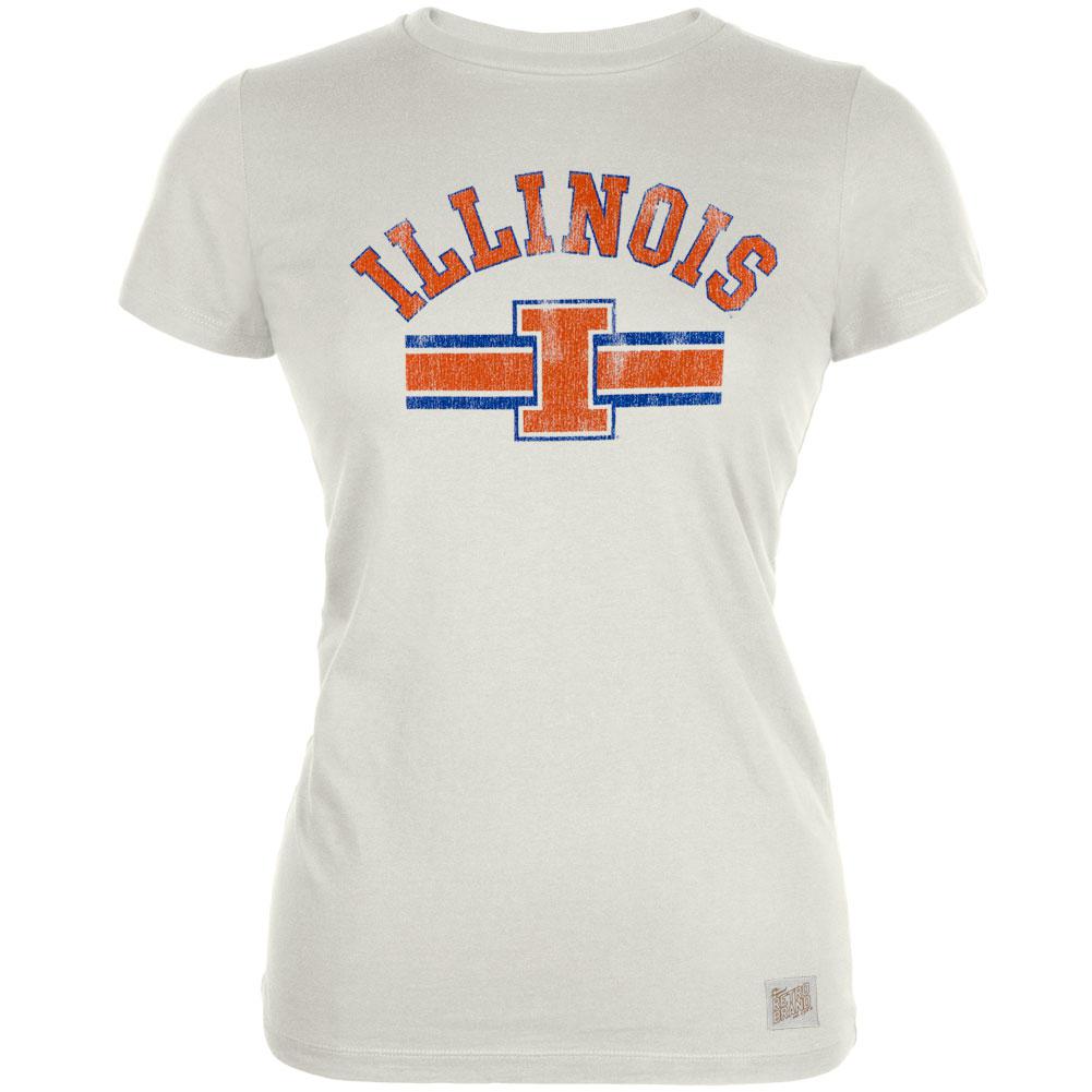 Illinois Fighting Illini - Distressed Band Logo Vintage Juniors T-Shirt Juniors T-Shirts Illinois Fighting Illini LG Off-White 