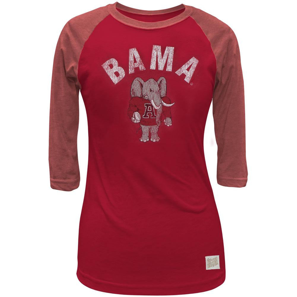 Alabama Crimson Tide - Bama and Elephant Juniors 3/4 Sleeve Raglan Juniors Raglans Alabama Crimson Tide   