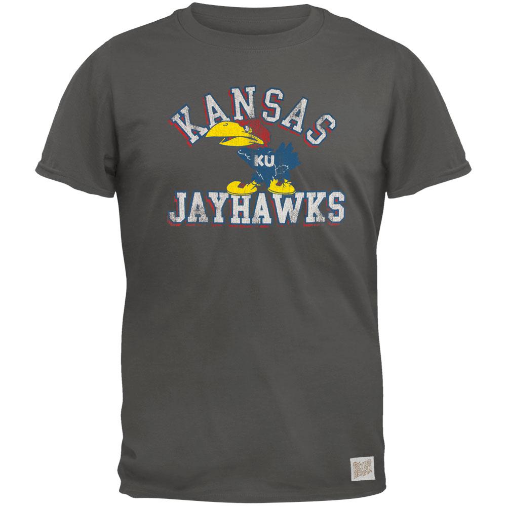 Kansas Jayhawks - Bird in Letters Vintage Adult Soft T-Shirt Men's T-Shirts Kansas Jayhawks 2XL Grey 