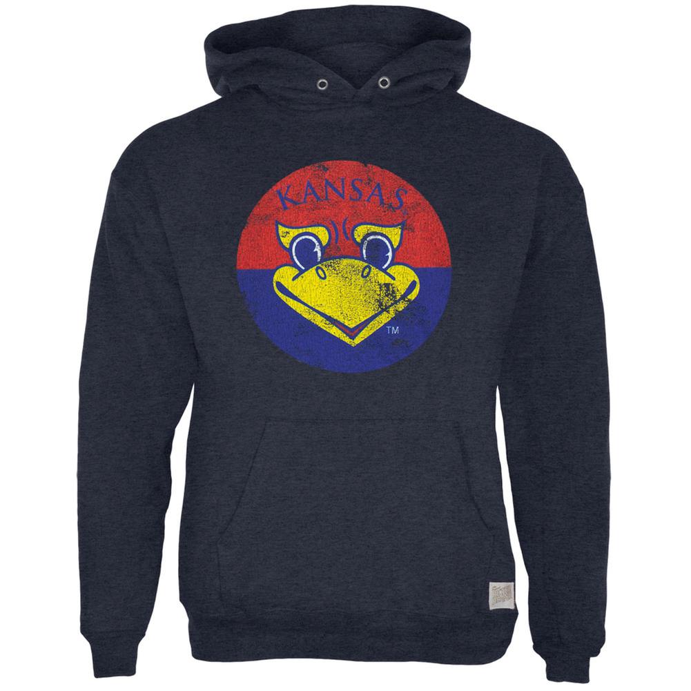 Kansas Jayhawks - Distressed Circle Bird Tri-Blend Adult Pullover Hoodie Men's Hoodies Kansas Jayhawks 2XL Blue 