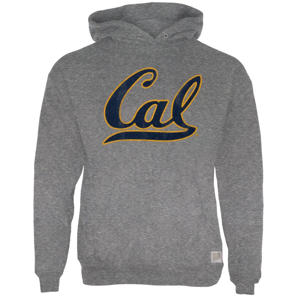 California Bears - Distressed Cursive Cal Logo Tri-Blend Adult Pullover Hoodie Men's Hoodies California Golden Bears 2XL Grey 