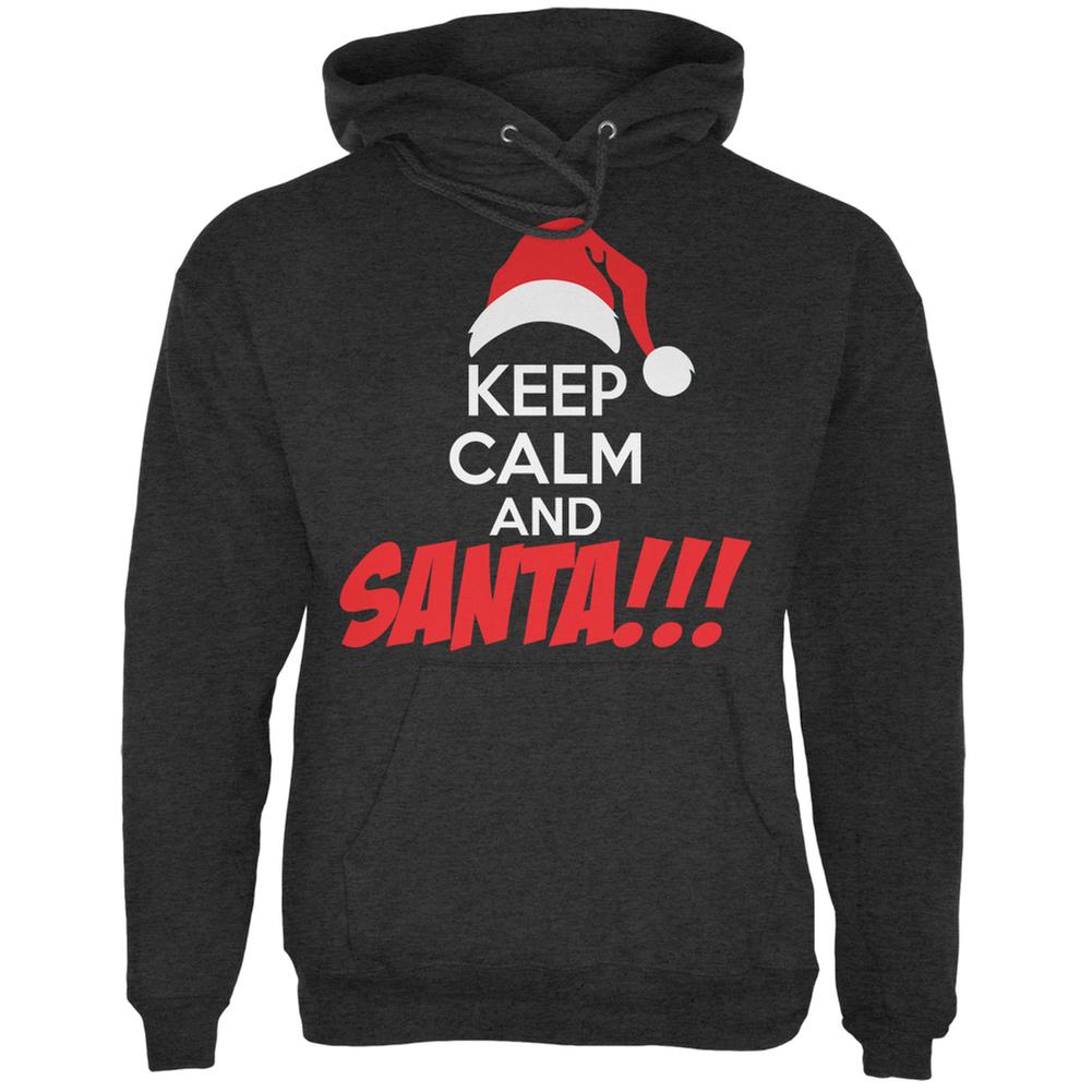 Christmas Keep Calm and SANTA Charcoal Heather Adult Hoodie Men's Hoodies Old Glory 2XL Grey 