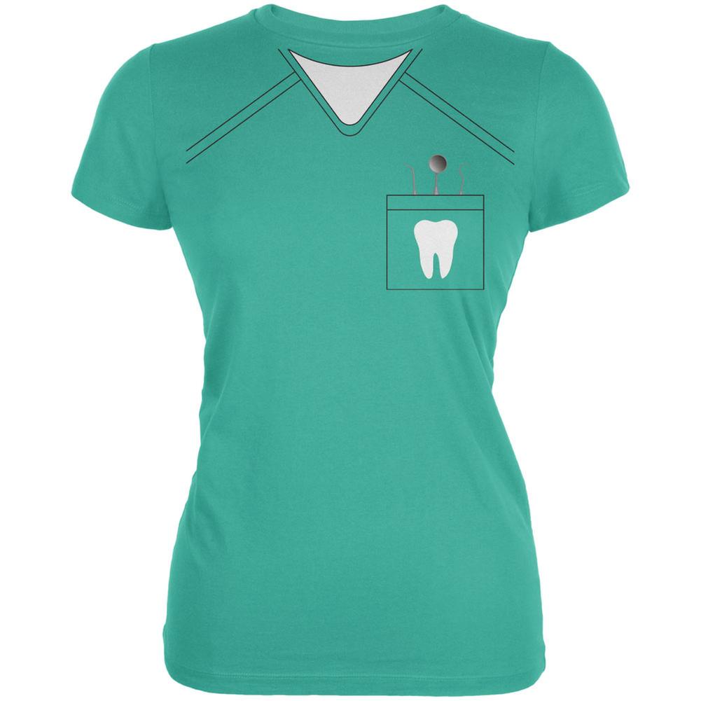 Halloween Dentist Scrubs Costume Teal Juniors Soft T-Shirt Juniors T-Shirts Old Glory LG Green 