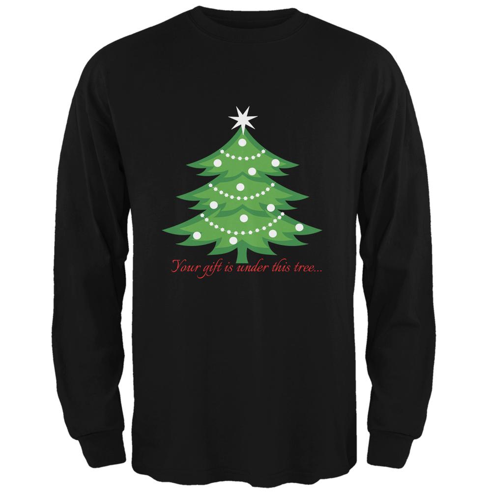 Christmas Gift Under Tree Black Adult Long Sleeve T-Shirt Men's Long Sleeves Old Glory 2XL Black 