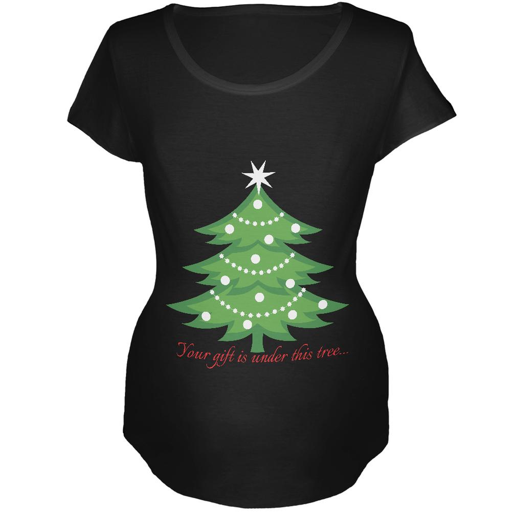 Christmas Gift Under Tree Black Maternity Soft T-Shirt Maternity T-Shirts Old Glory 2XL Black 