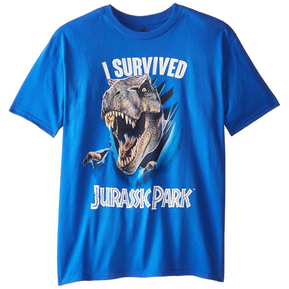 Jurassic Park - I Survived Youth T-Shirt Youth T-Shirts Jurassic Park SM Blue 