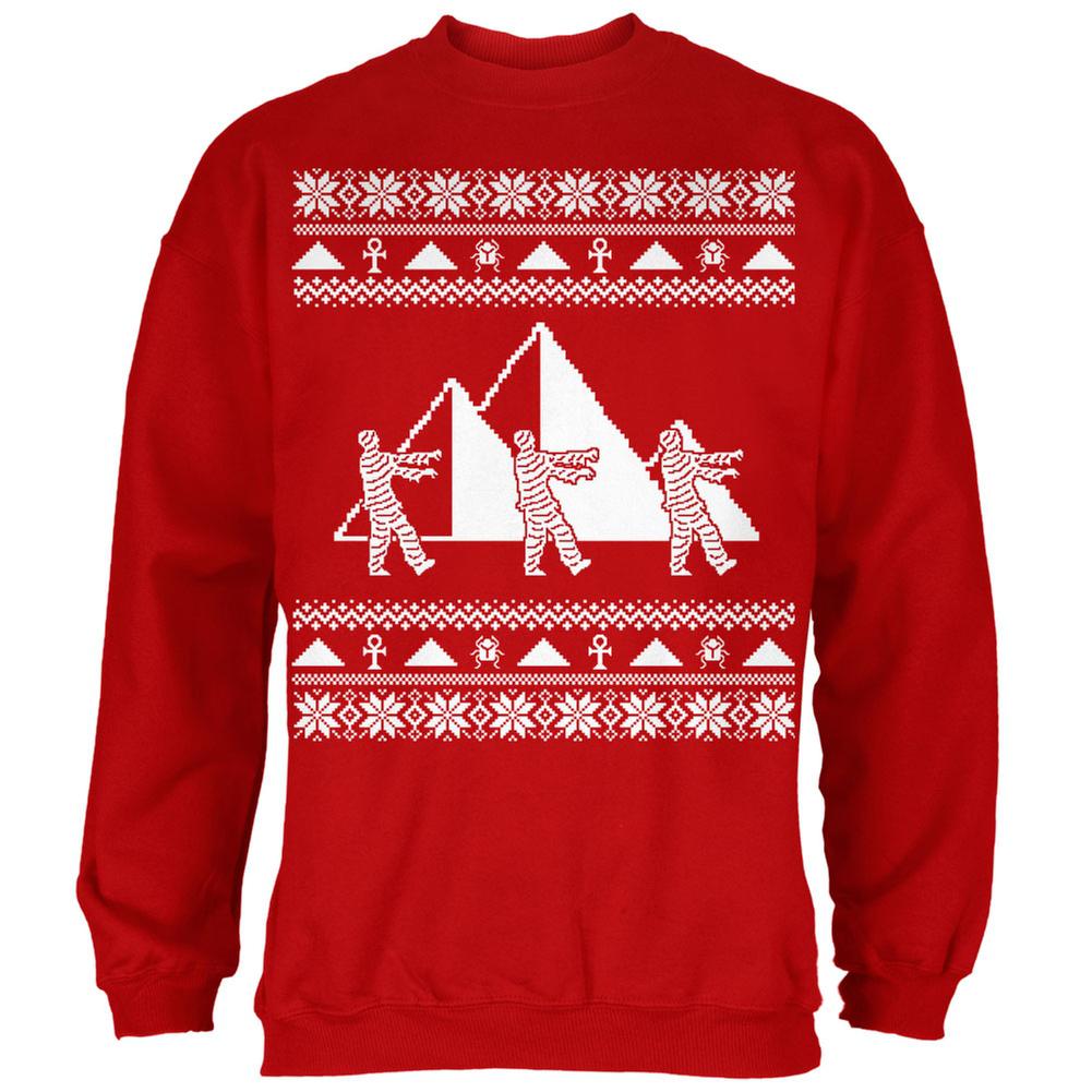 Mummy Pyramid Ugly Christmas Sweater Red Adult Sweatshirt Men's Sweatshirts Old Glory 2XL Red 