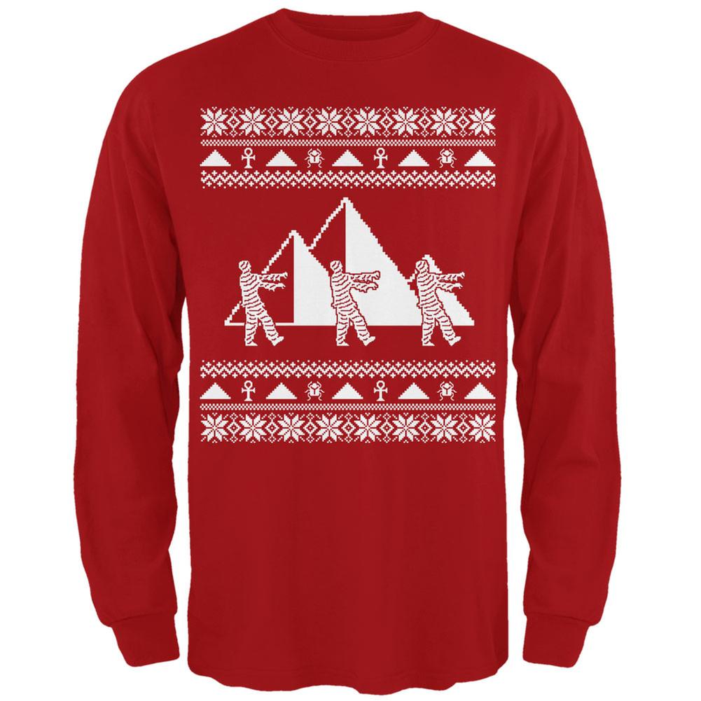 Mummy Pyramid Ugly Christmas Sweater Red Adult Long Sleeve T-Shirt Men's Long Sleeves Old Glory 2XL Red 