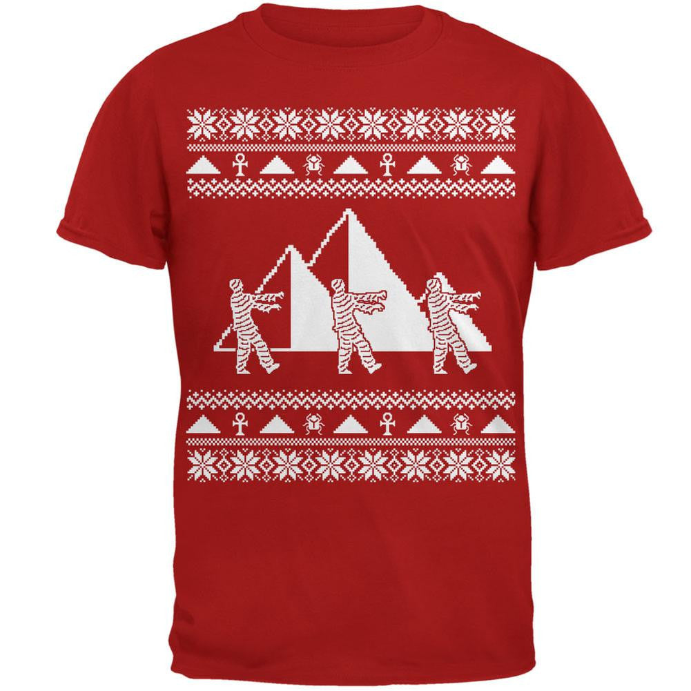 Mummy Pyramid Ugly Christmas Sweater Red Adult T-Shirt Men's T-Shirts Old Glory 2XL Red 