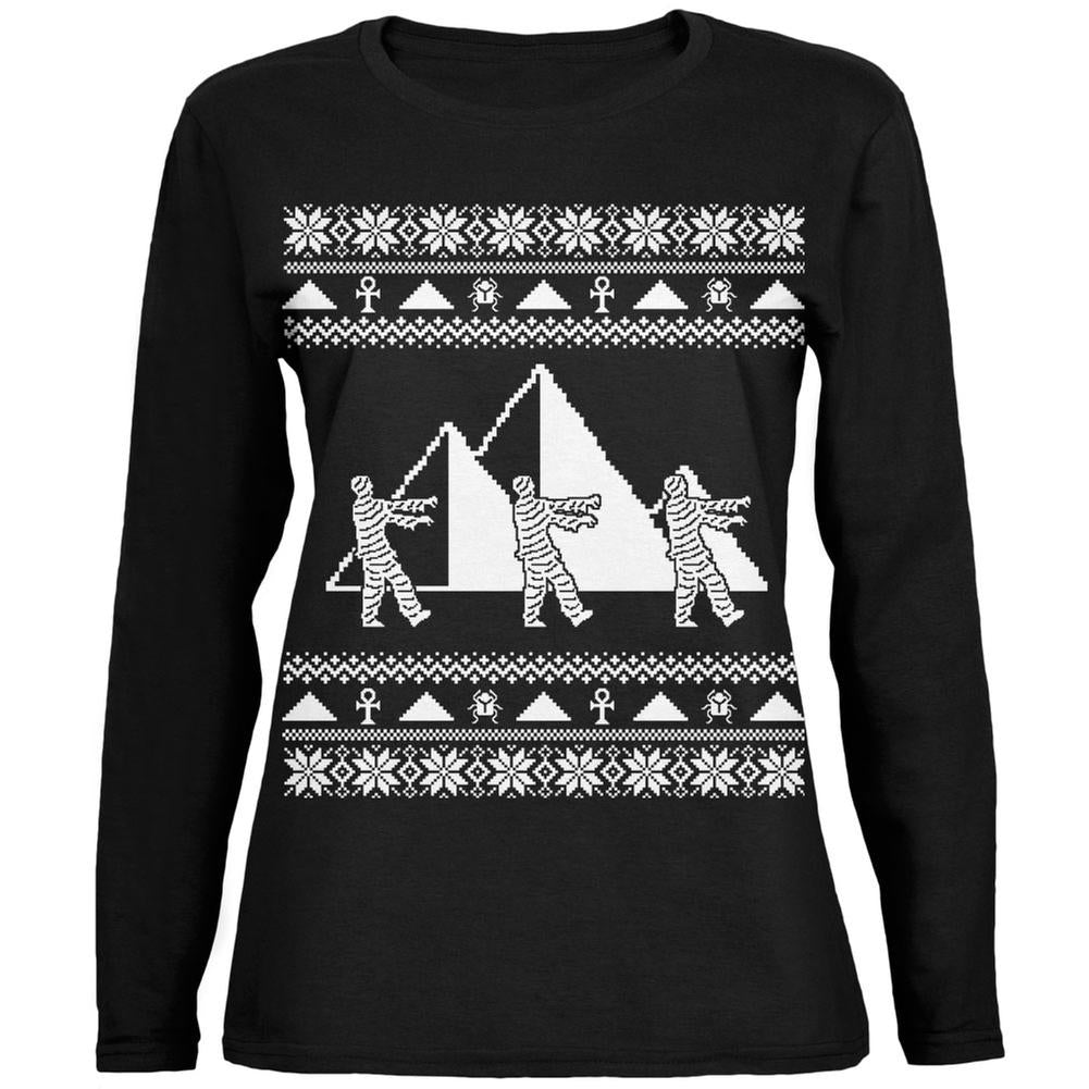 Mummy Pyramid Ugly Christmas Sweater Black Womens Long Sleeve T-Shirt Women's Long Sleeves Old Glory 2XL Black 