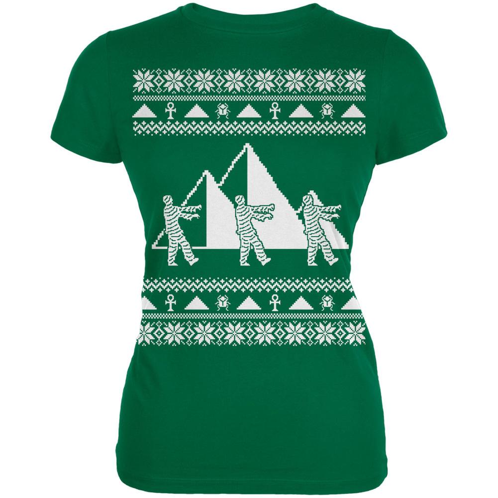 Mummy Pyramid Ugly Christmas Sweater Kelly Green Juniors Soft T-Shirt Juniors T-Shirts Old Glory 2XL Green 