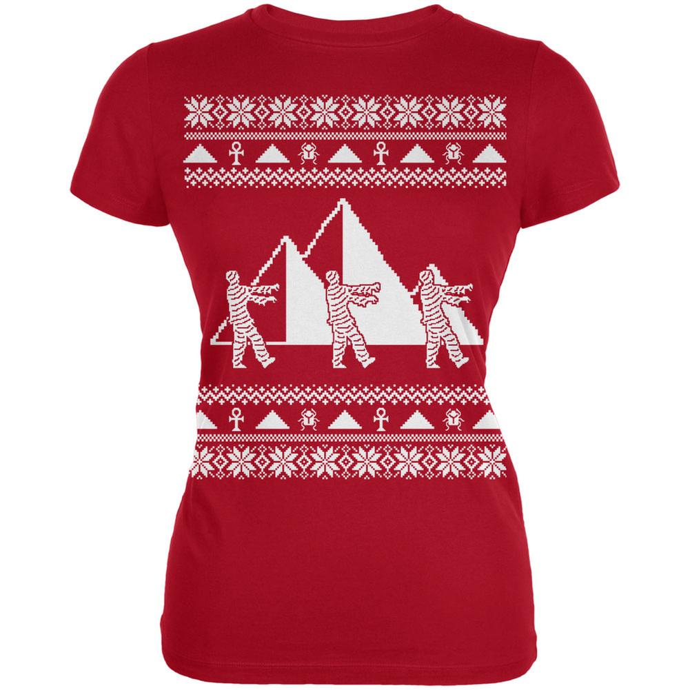 Mummy Pyramid Ugly Christmas Sweater Red Juniors Soft T-Shirt Juniors T-Shirts Old Glory 2XL Red 