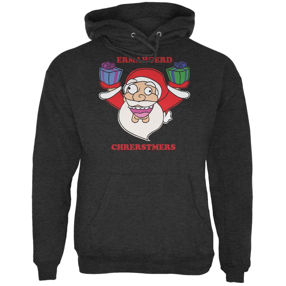 Christmas Santa ERMAGERD Charcoal Heather Adult Hoodie Men's Hoodies Old Glory 2XL Grey 