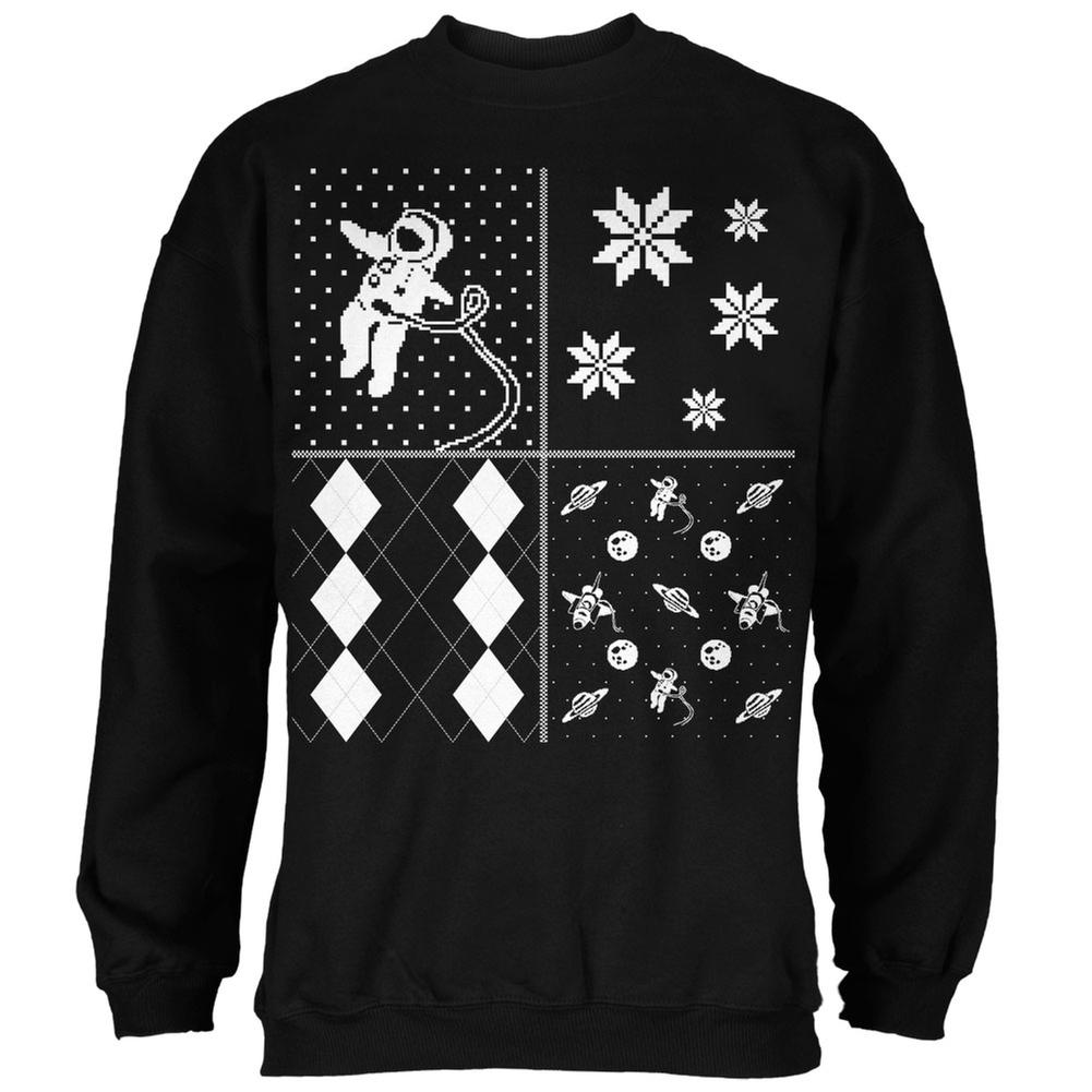 Astronaut in Space Ugly XMAS Sweater Festive Blocks Black Adult Sweatshirt Men's Sweatshirts Old Glory 2XL Black 