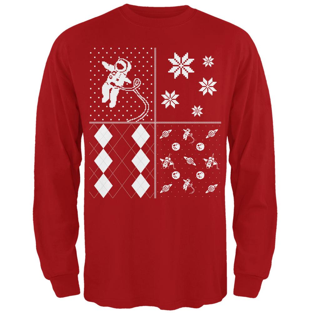 Astronaut in Space Ugly XMAS Sweater Festive Blocks Adult Long Sleeve T-Shirt Men's Long Sleeves Old Glory 2XL Red 