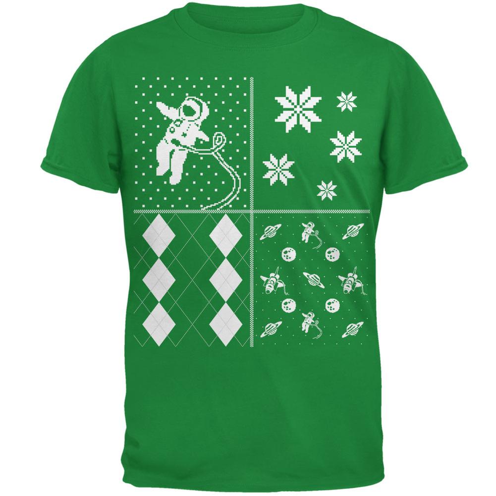 Astronaut in Space Ugly XMAS Sweater Festive Blocks Irish Green Adult T-Shirt Men's T-Shirts Old Glory 2XL Green 