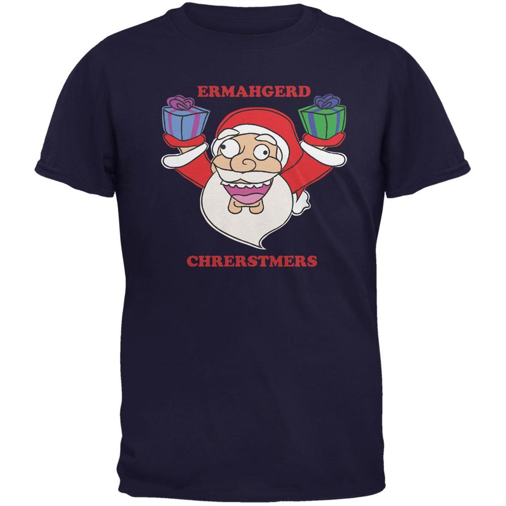 Christmas Santa ERMAGERD Navy Adult T-Shirt Men's T-Shirts Old Glory 2XL Blue 