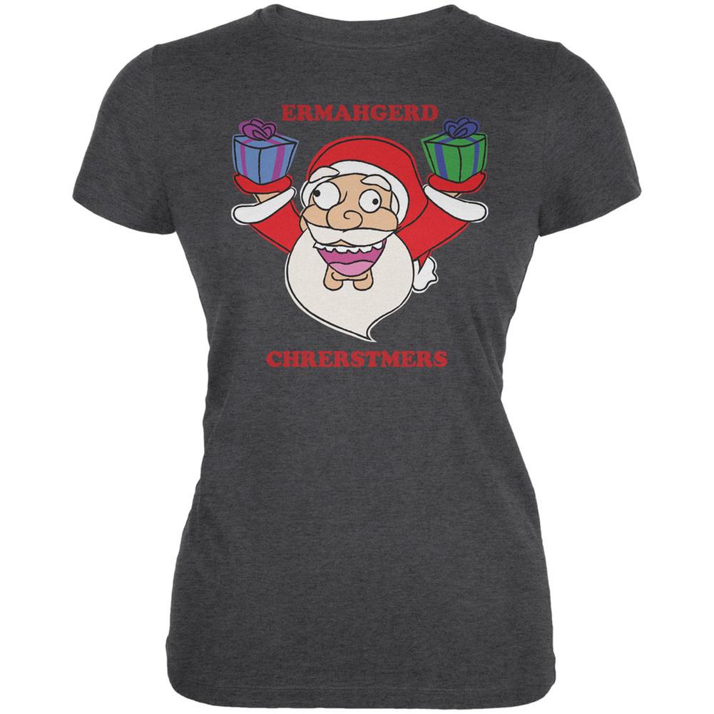 Christmas Santa ERMAGERD Dark Heather Juniors Soft T-Shirt Juniors T-Shirts Old Glory 2XL Grey 