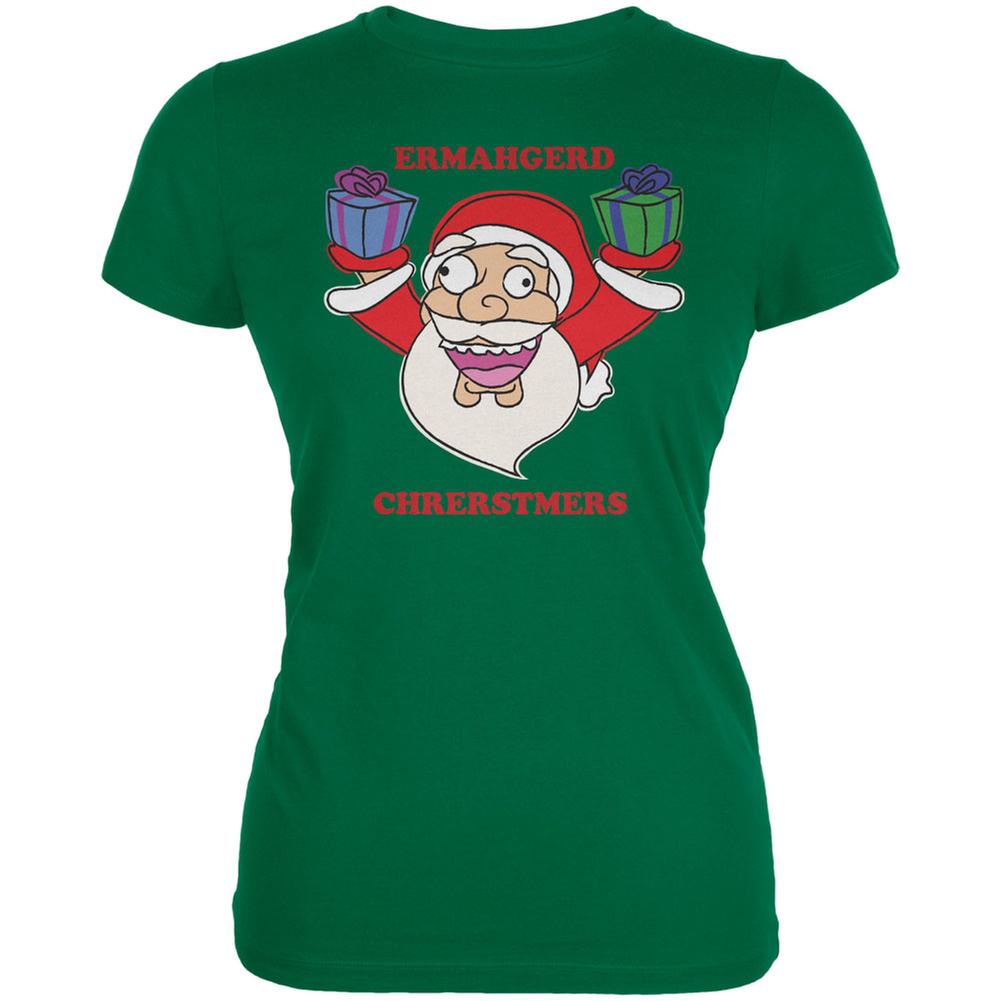 Christmas Santa ERMAGERD Kelly Green Juniors Soft T-Shirt Juniors T-Shirts Old Glory 2XL Green 