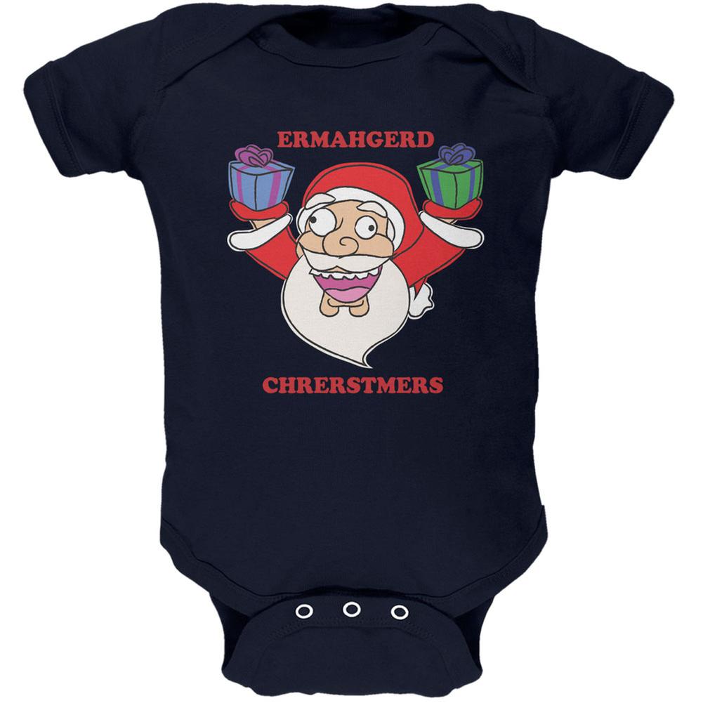 Christmas Santa ERMAGERD Navy Soft Baby One Piece Baby One Piece Old Glory 0-3M Blue 