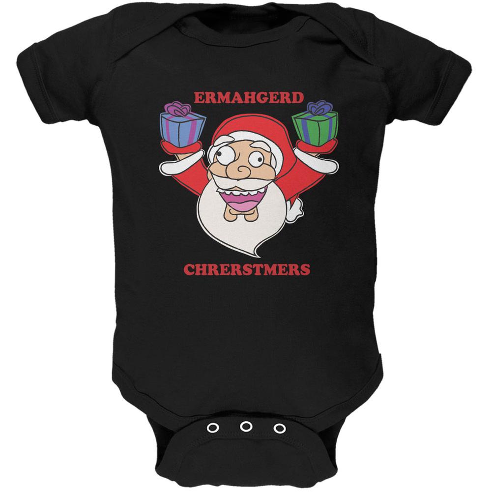 Christmas Santa ERMAGERD Black Soft Baby One Piece Baby One Piece Old Glory 0-3M Black 