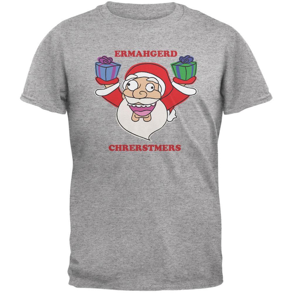 Christmas Santa ERMAGERD Heather Grey Youth T-Shirt Youth T-Shirts Old Glory LG Grey 