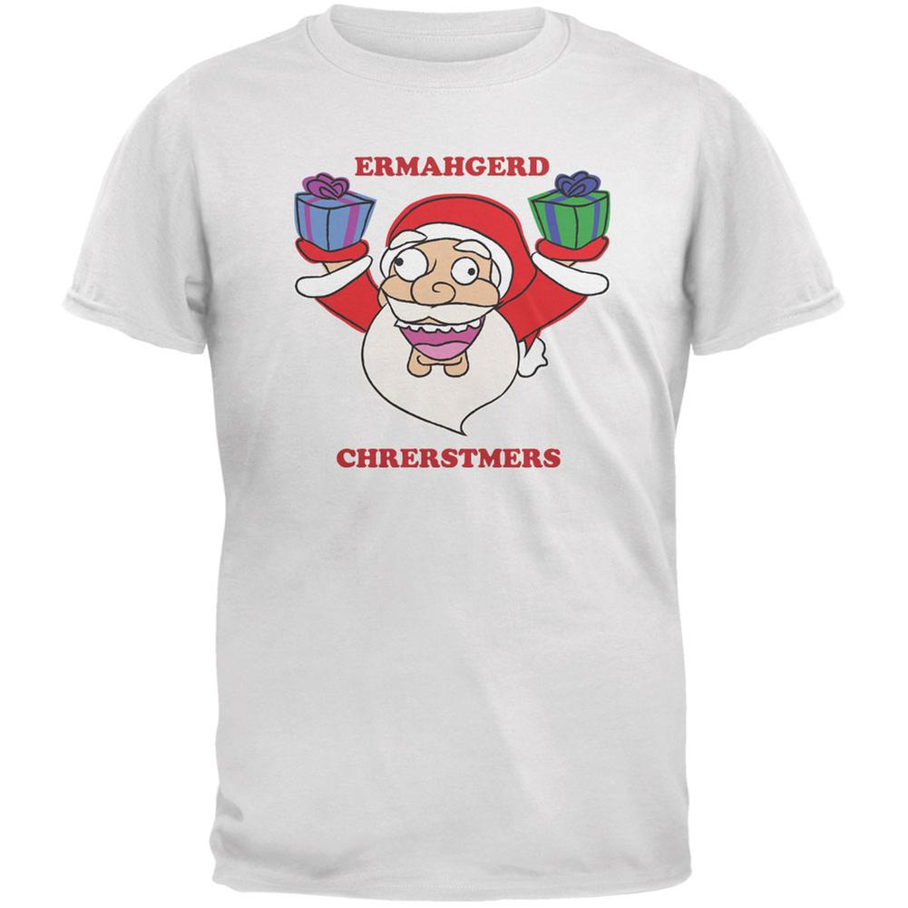 Christmas Santa ERMAGERD White Youth T-Shirt Youth T-Shirts Old Glory LG White 