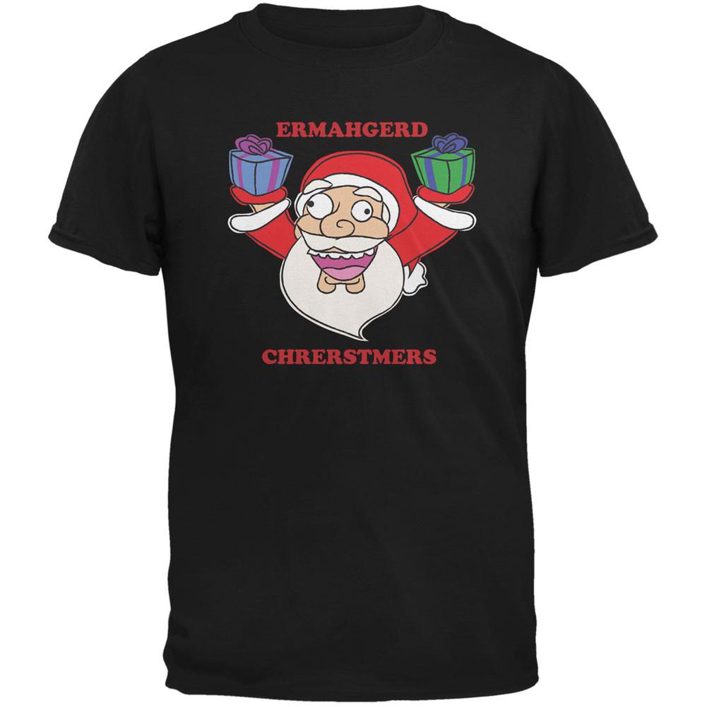 Christmas Santa ERMAGERD Black Youth T-Shirt Youth T-Shirts Old Glory LG Black 