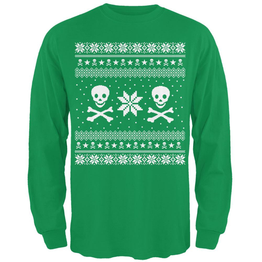 Skull & Crossbones Ugly Christmas Sweater Mens Long Sleeve T Shirt Men's Long Sleeves Old Glory SM Green 