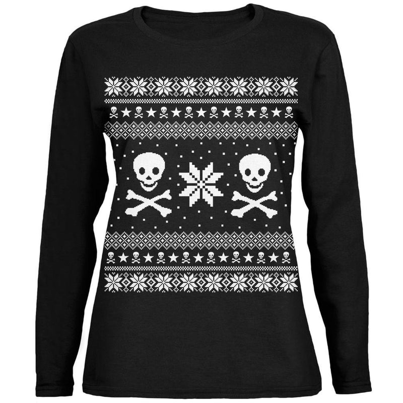 Skull & Crossbones Ugly Christmas Sweater Green Womens Long Sleeve T-Shirt Women's Long Sleeves Old Glory   