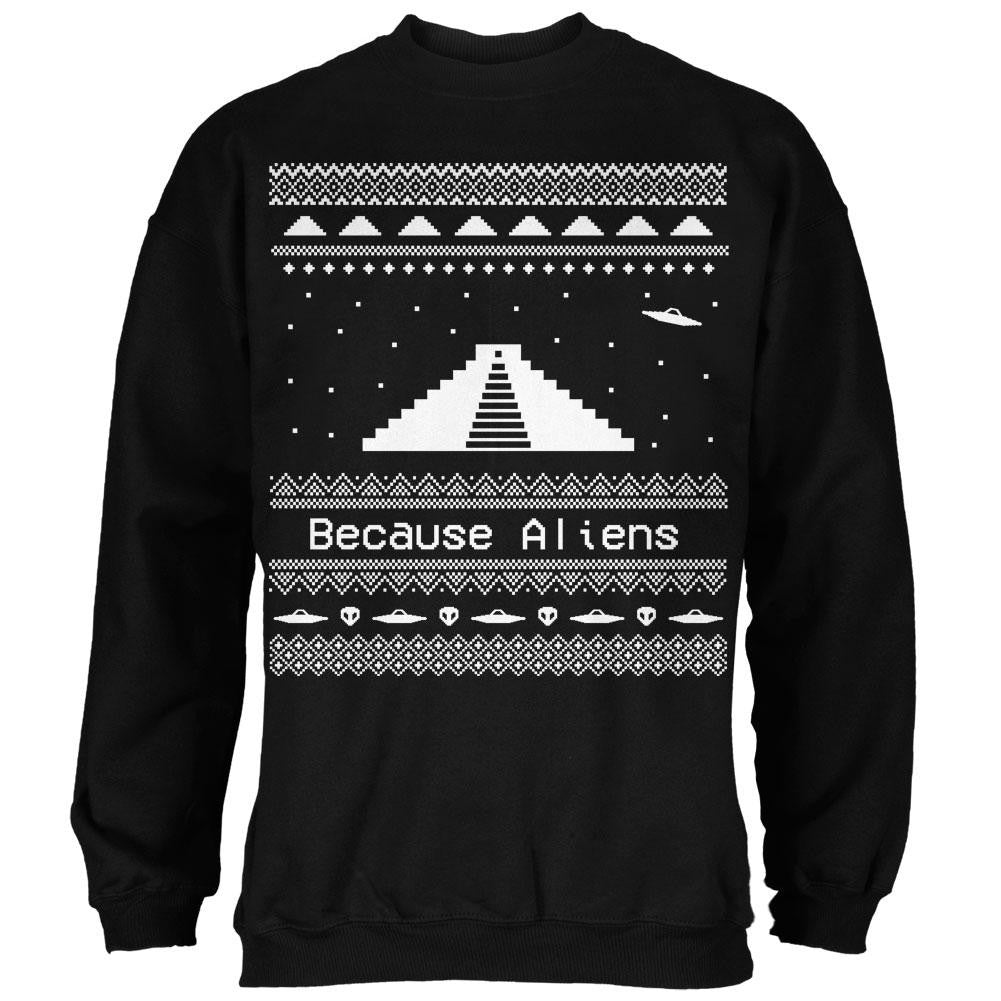 Pyramid Aliens Ugly Christmas Sweater Black Adult Sweatshirt Men's Sweatshirts Old Glory 2XL Black 