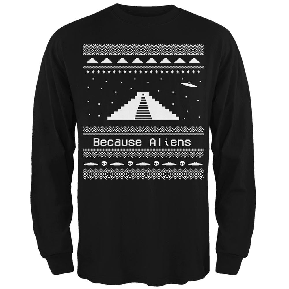 Pyramid Aliens Ugly Christmas Sweater Black Adult Long Sleeve T-Shirt Men's Long Sleeves Old Glory 2XL Black 